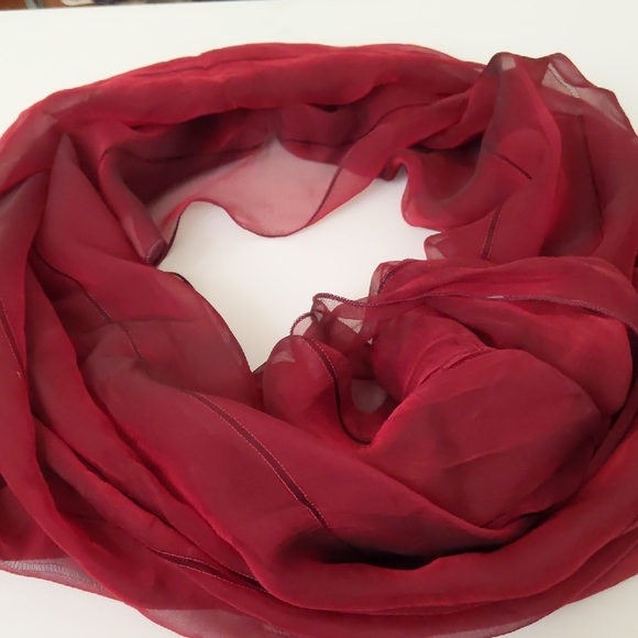 Saks Fifth Avenue Burgundy Sheer 100% Silk Scarf Made In France Fall Old - Picture 1 of 5
